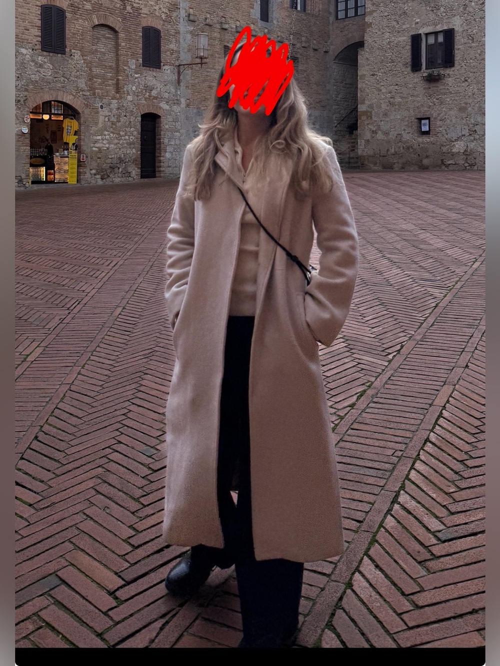 ZARA Cream Long Single-Breasted Wool Coat